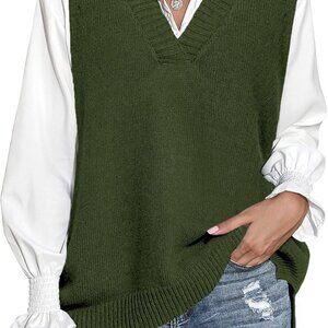Sweater Vest Women Sleeveless V Neck Oversized Pullover Knitted Tops 2025 Fall O